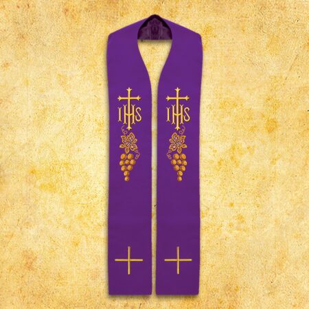 Stuła Haftowana "Ihs I Grona" Z Małym Haftem