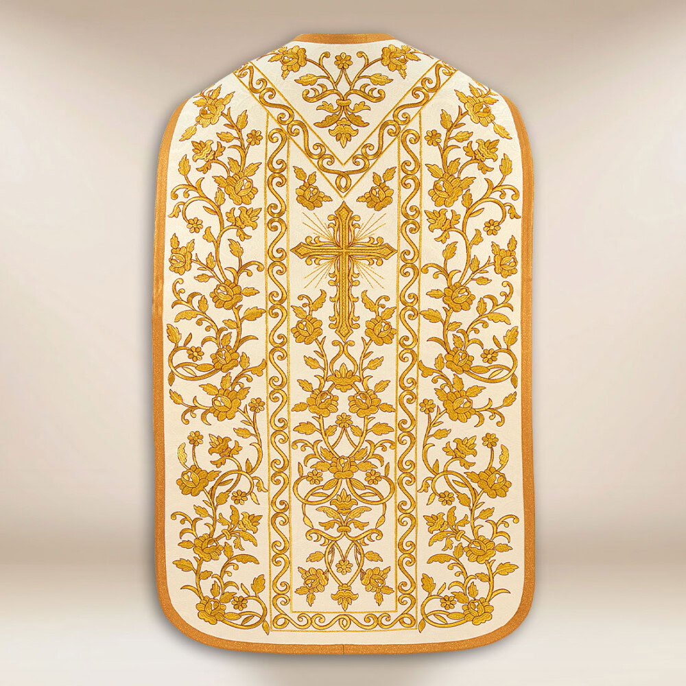 Casula ricamata romana con IHS e Rose