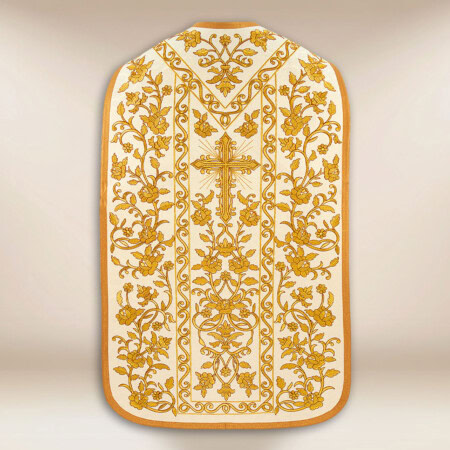 Paramento ricamato romano con IHS e rose