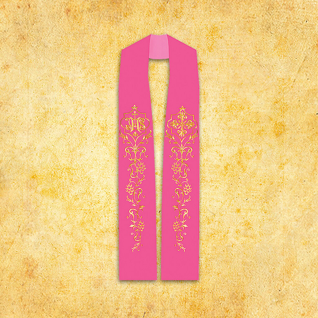 Stola liturgica rosa ricamata