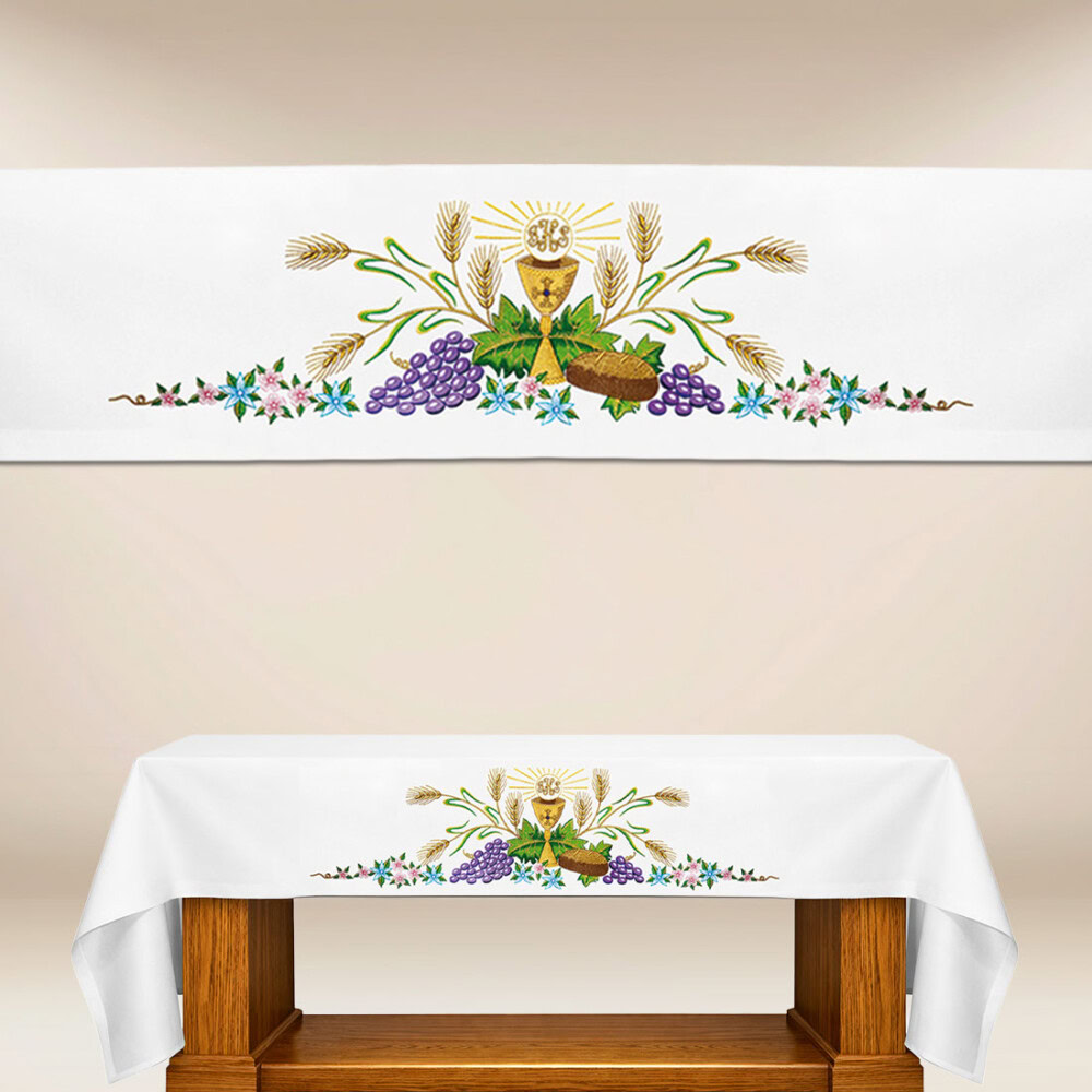 Tovaglia per altare con ricamo eucaristico