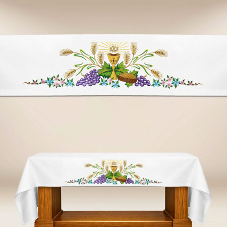 Tovaglia per altare con ricamo eucaristico