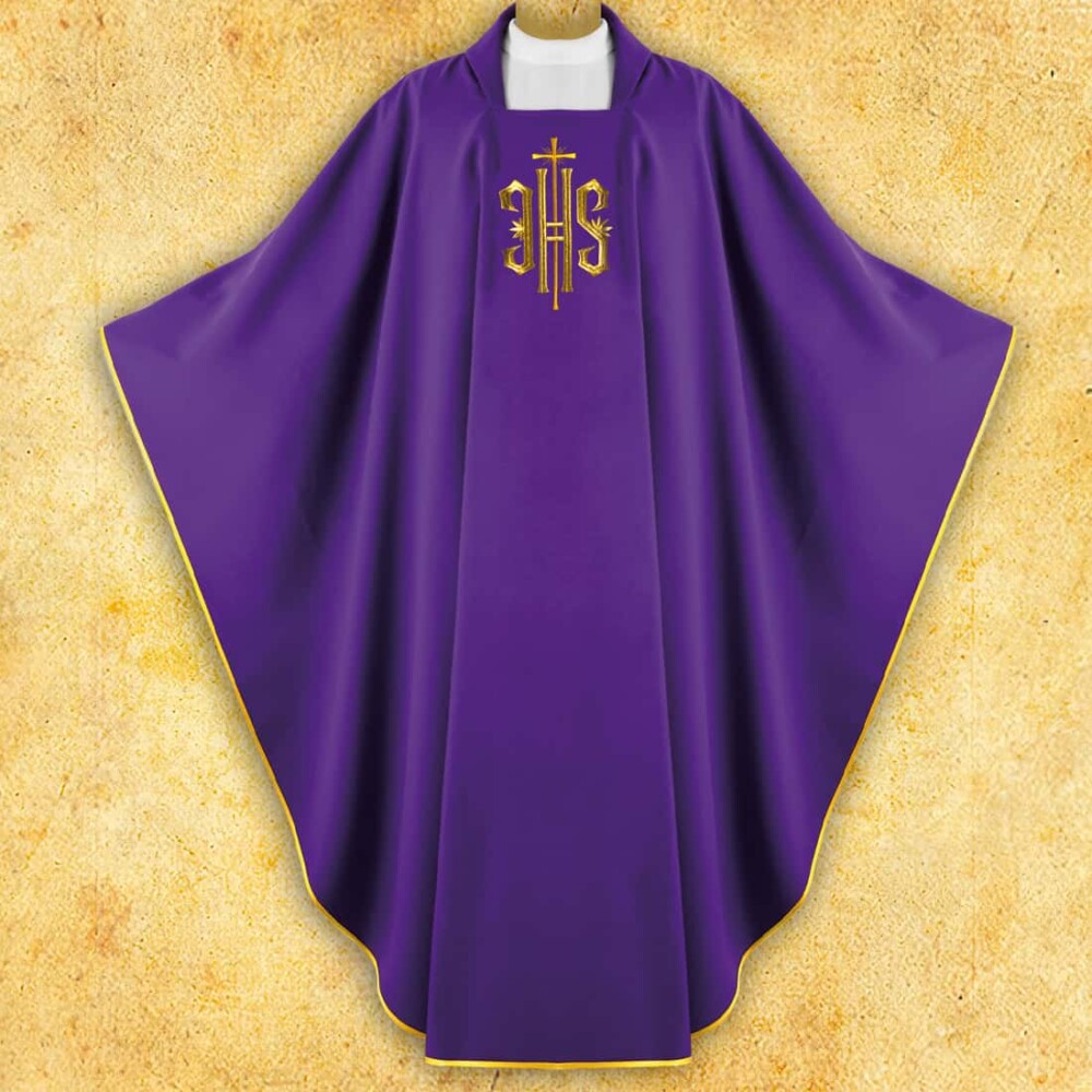 Casula sacerdotale ricamata con IHS viola