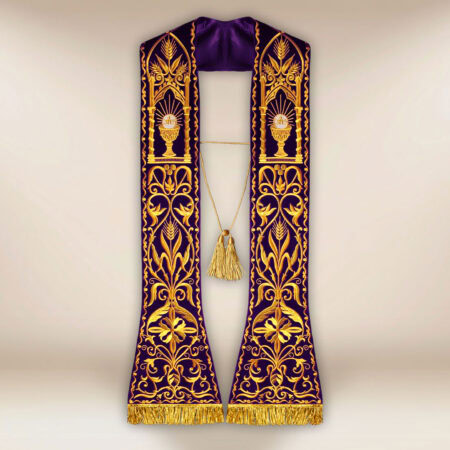 Stola ricamata romana Calice viola