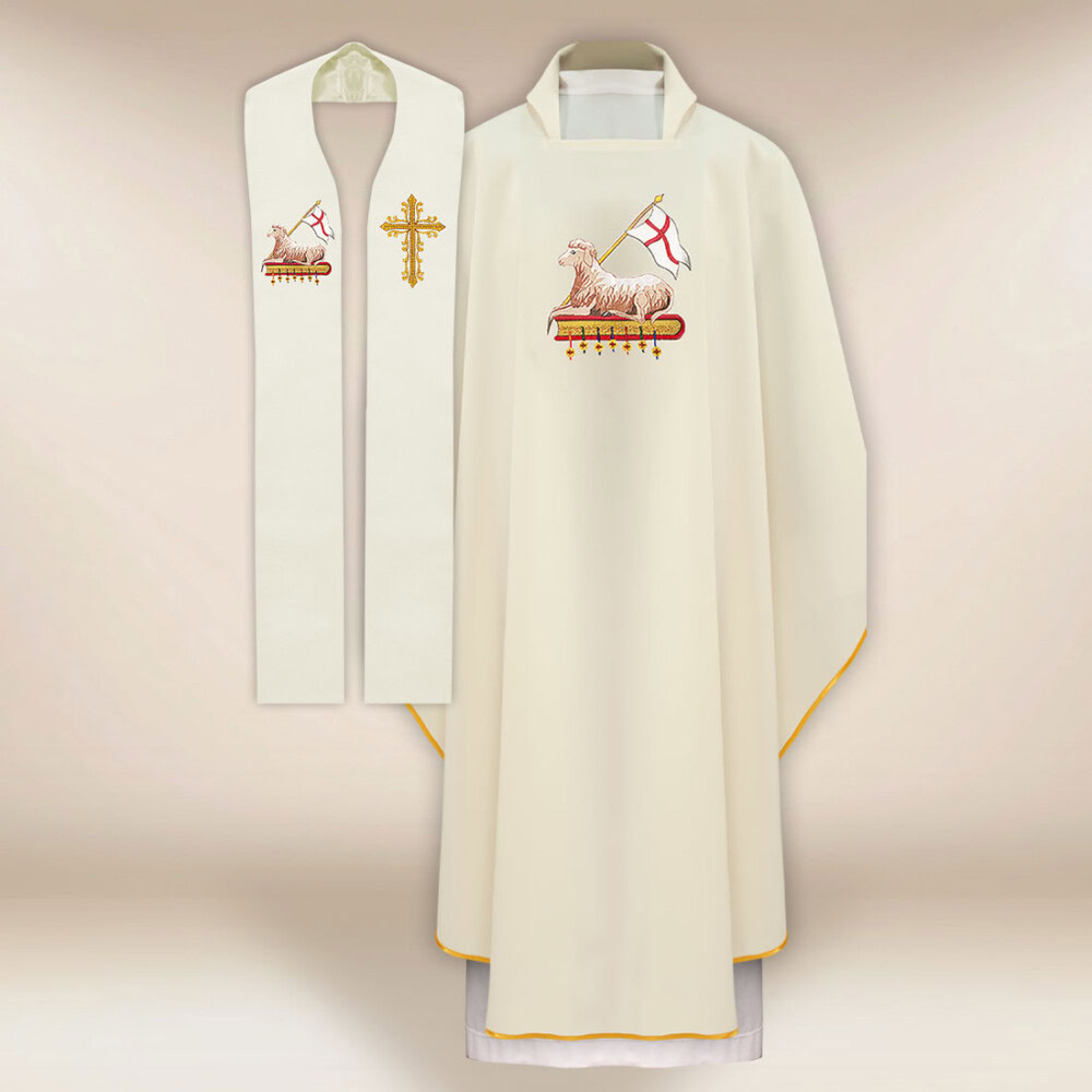 Completo casula e stola liturgica con simbolo dell'Agnello