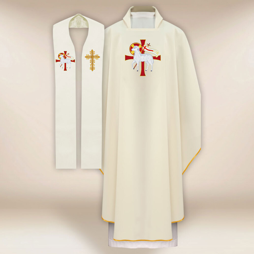 Completo casula e stola liturgica con simbolo dell'Agnello