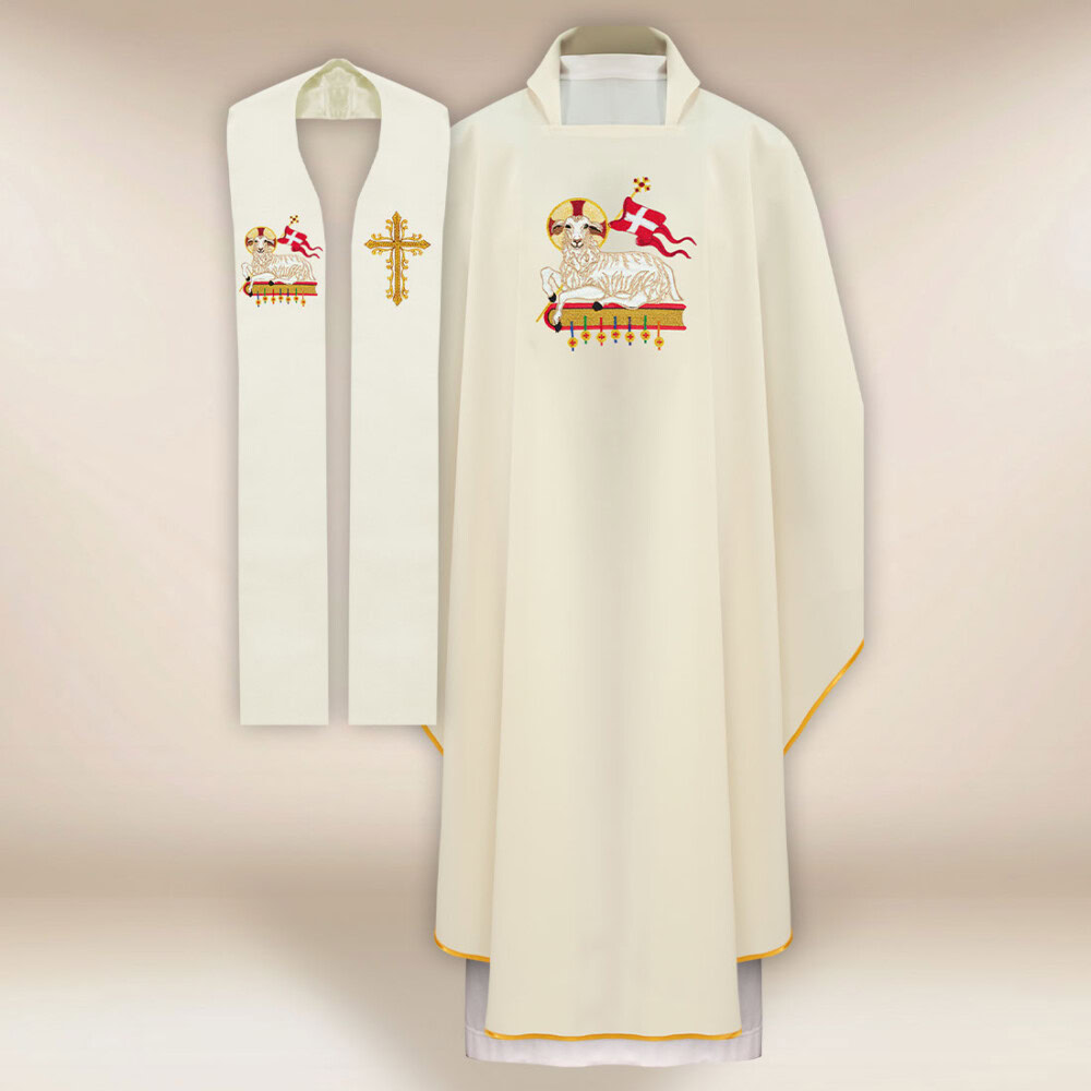Completo casula e stola liturgica con simbolo dell'Agnello