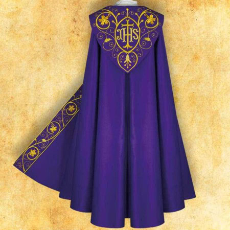Piviale liturgico ricamato viola IHS