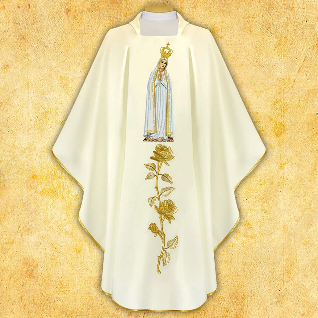 Paramento ricamato con l'immagine della Madonna di Fatima