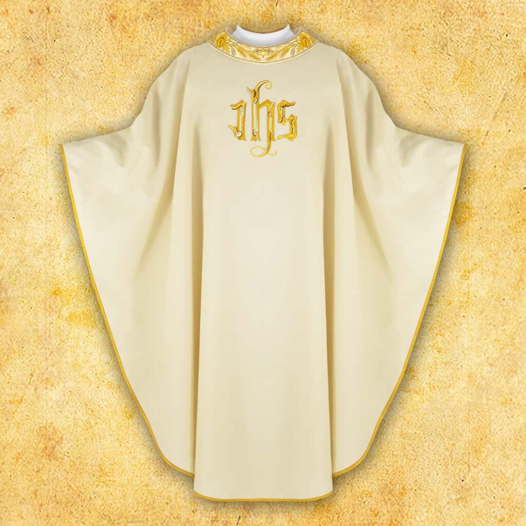 Casula liturgica con ricamo IHS
