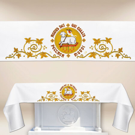 Tovaglia liturgica per altare con ricamo dell'Agnello