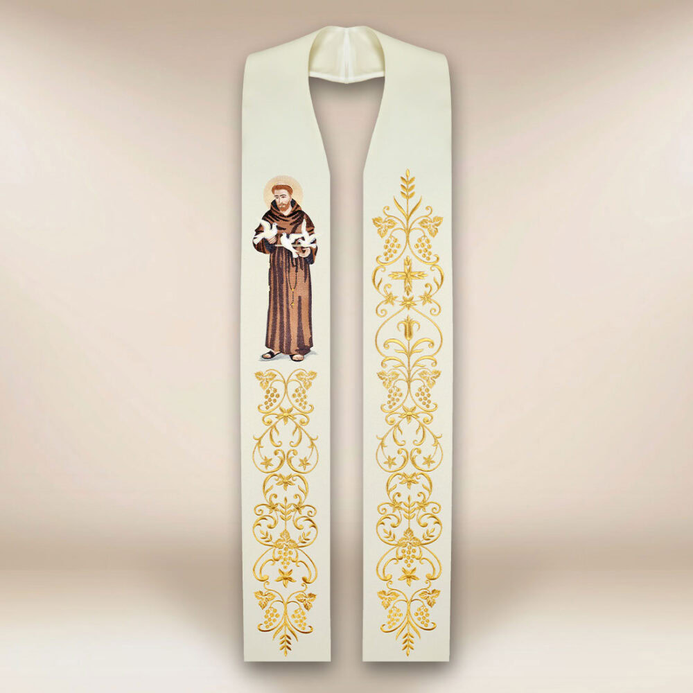 Stola ricamata con l'immagine di San Francesco