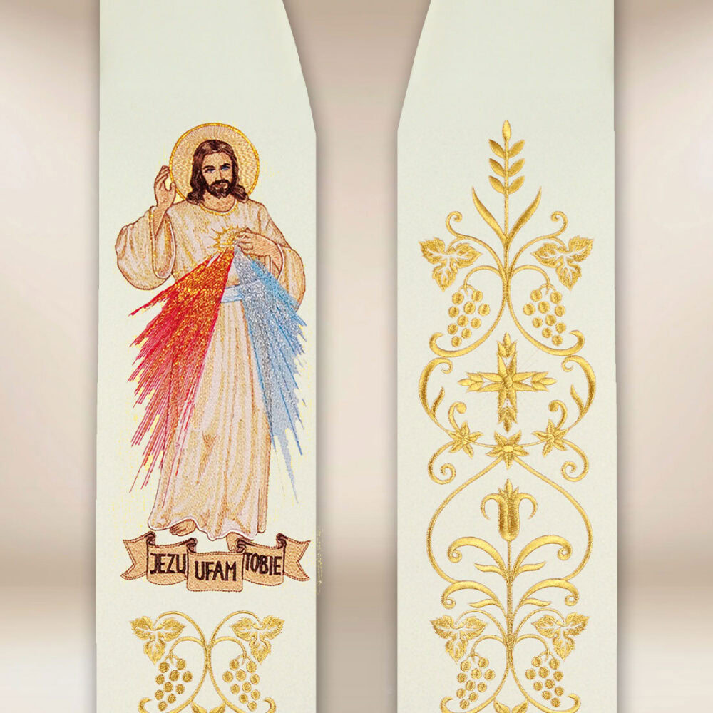 Stola ricamata con l'immagine di Gesù Misericordioso