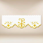 Pizzo ricamato con delicato ricamo dorato