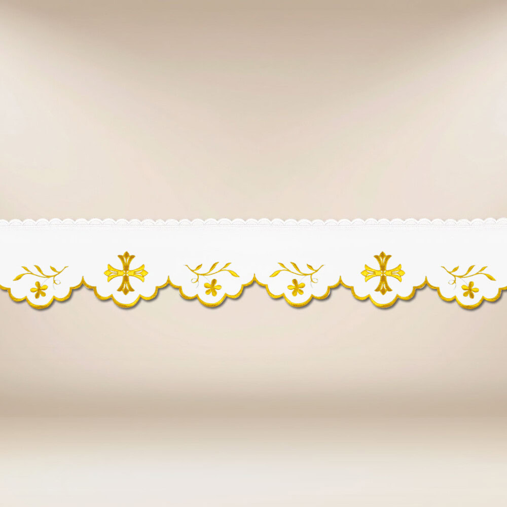 Pizzo ricamato con delicato ricamo dorato