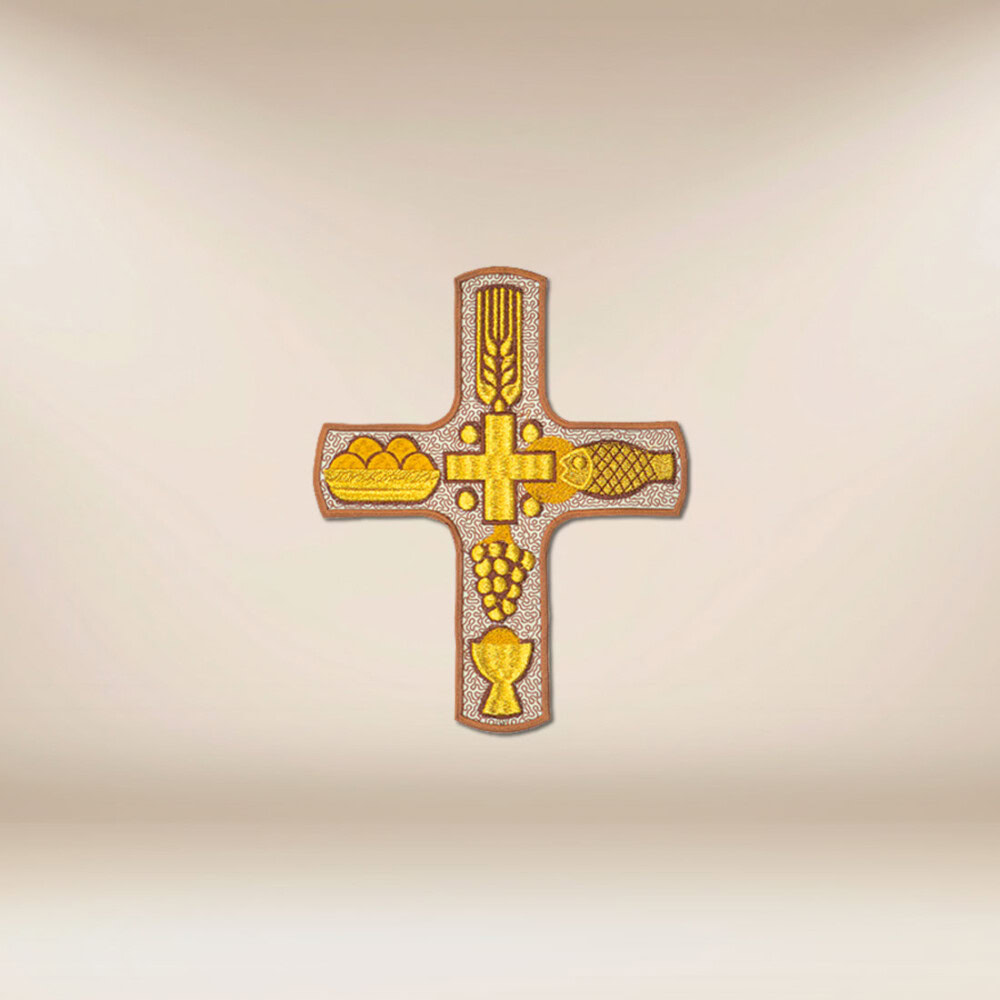 applicazione ricamata croce liturgica