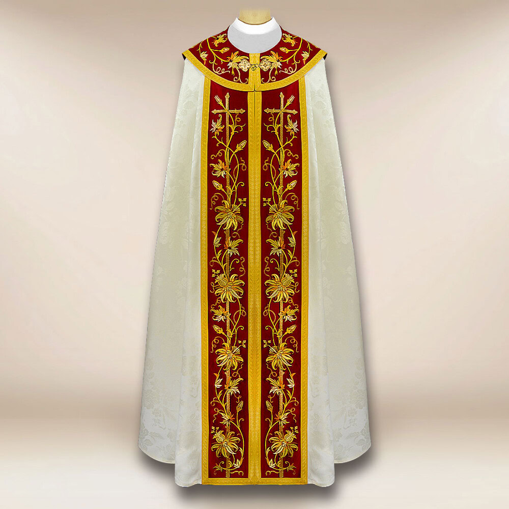 Piviale ricamato ecru bordo