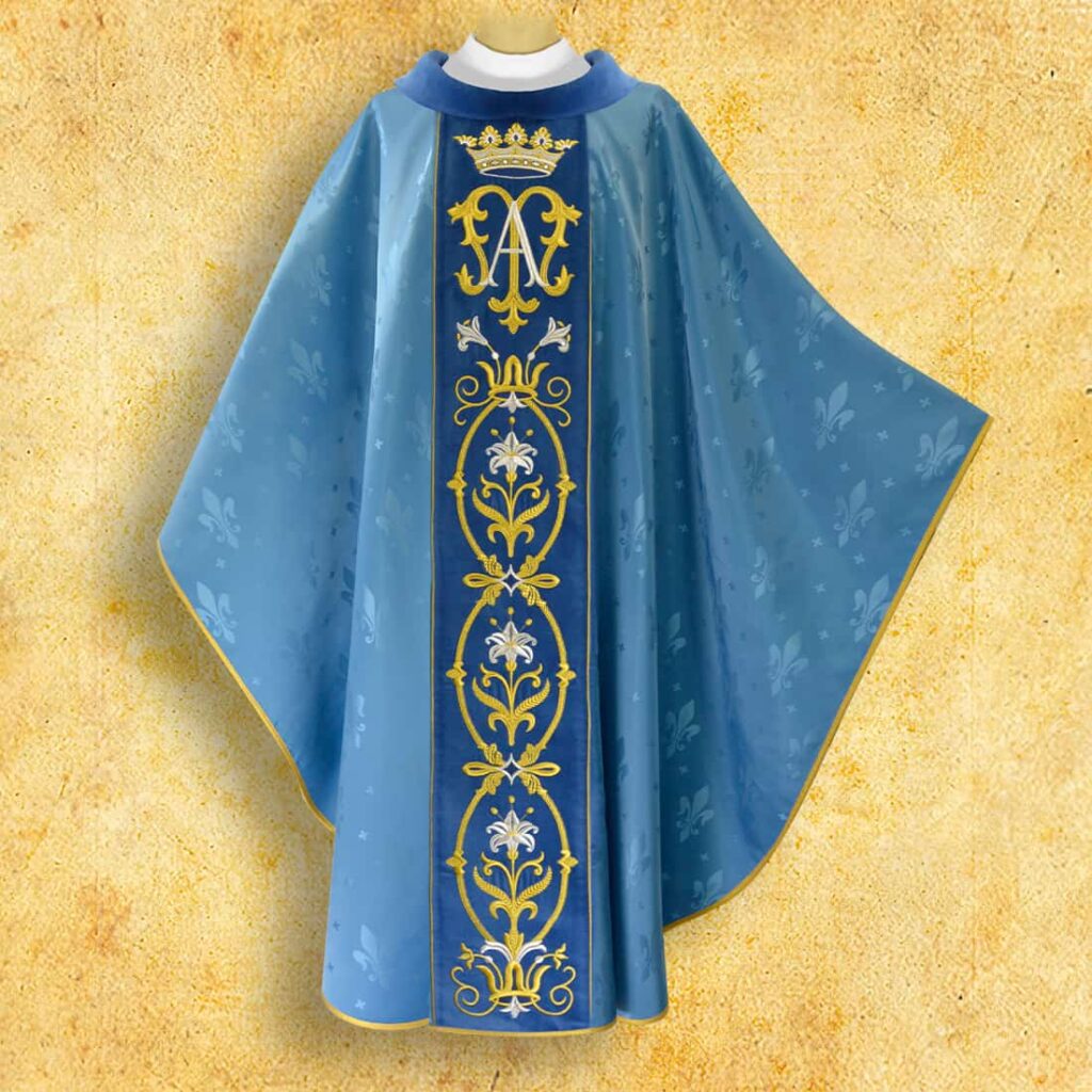 Casula liturgica ricamata mariana