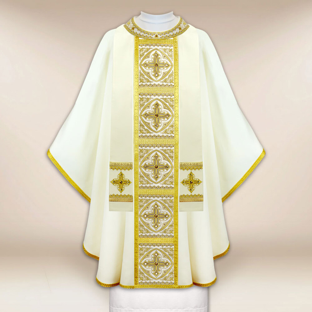 Casula ricamata ecru con croci
