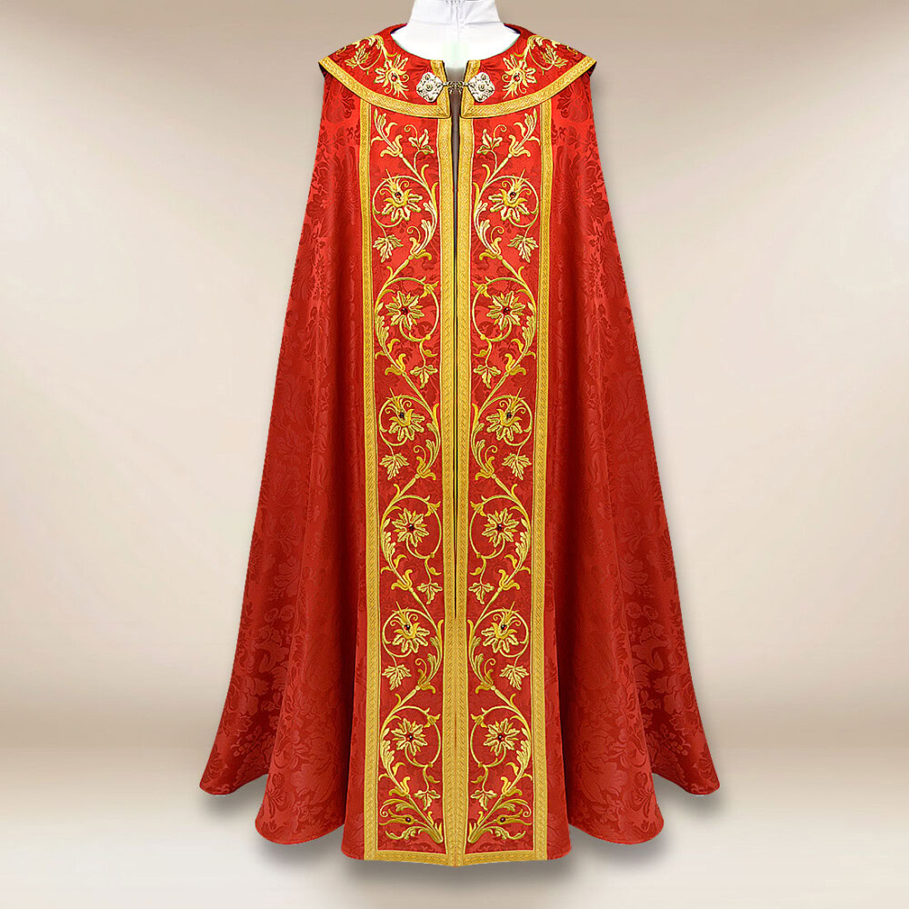 Piviale liturgico rosso IHS ricamato