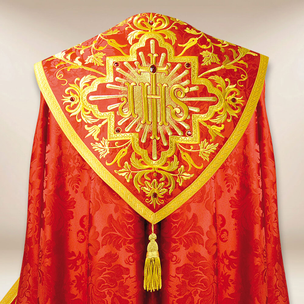 Piviale liturgico rosso IHS ricamato