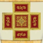 Velo Omerale color ecru con elementi bordeaux e ricami dorati