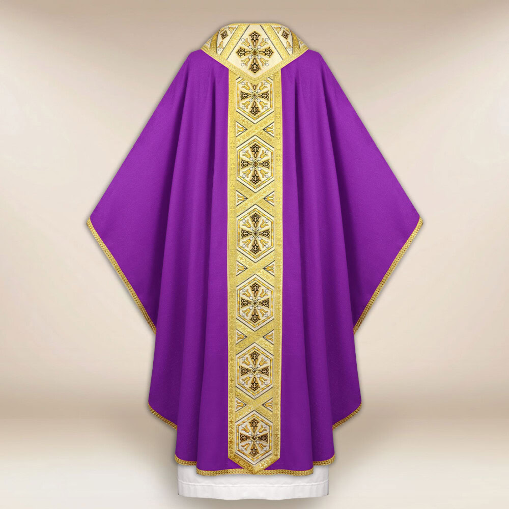 Casula ricamata viola con croci