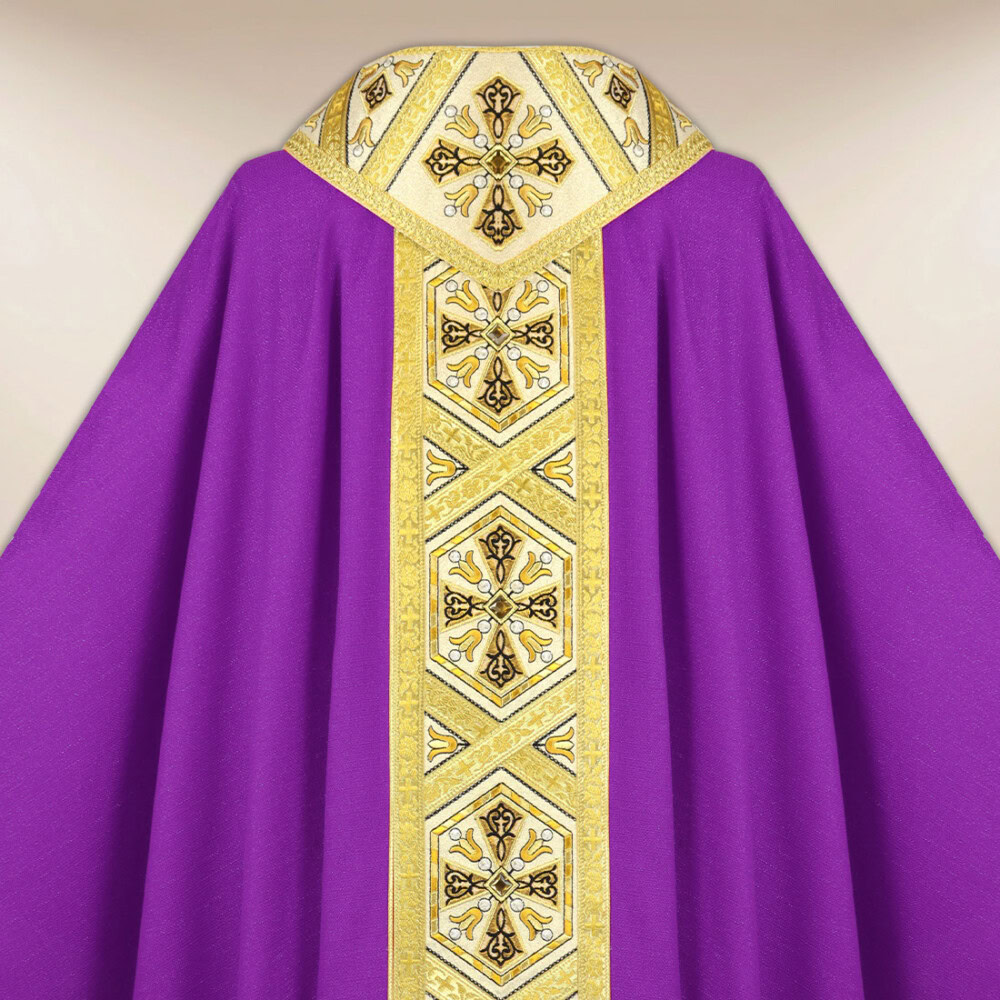 Casula ricamata viola con croci