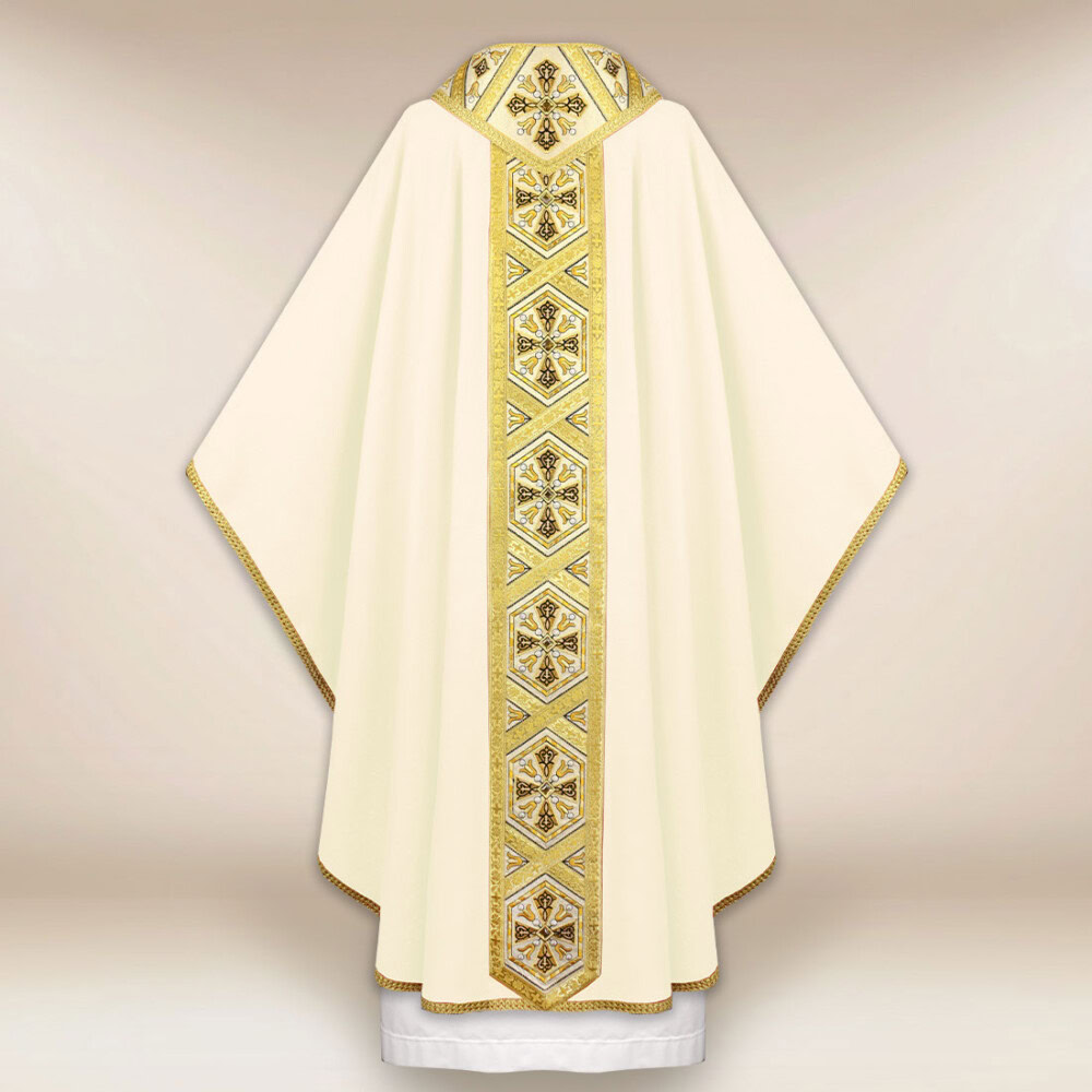 Casula ricamata ecru con croci