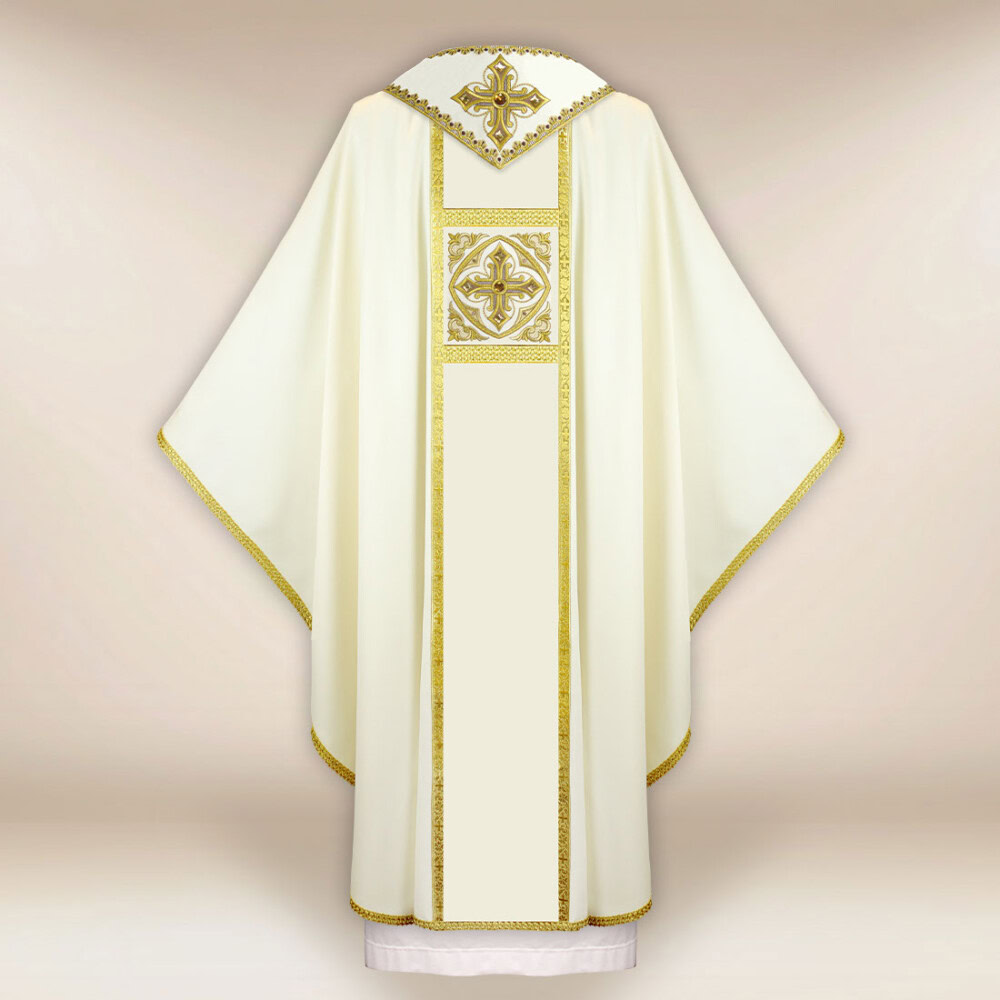 Casula ricamata ecru con croce