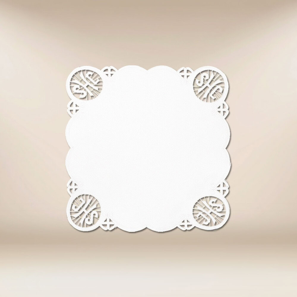 Tovaglietta ecclesiale con ricamo bianco e motivo IHS 45x45cm