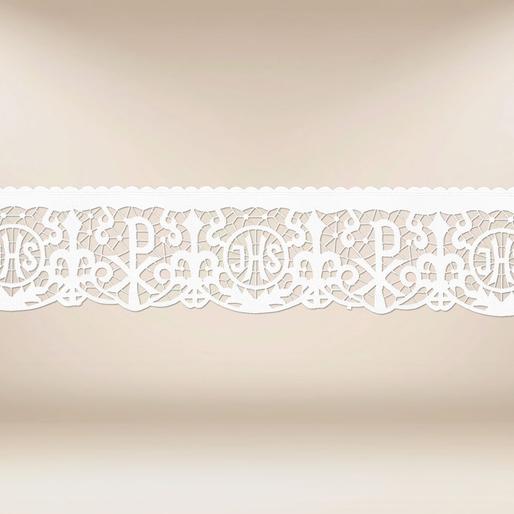 Pizzo ricamato con ricamo bianco motivo IHS