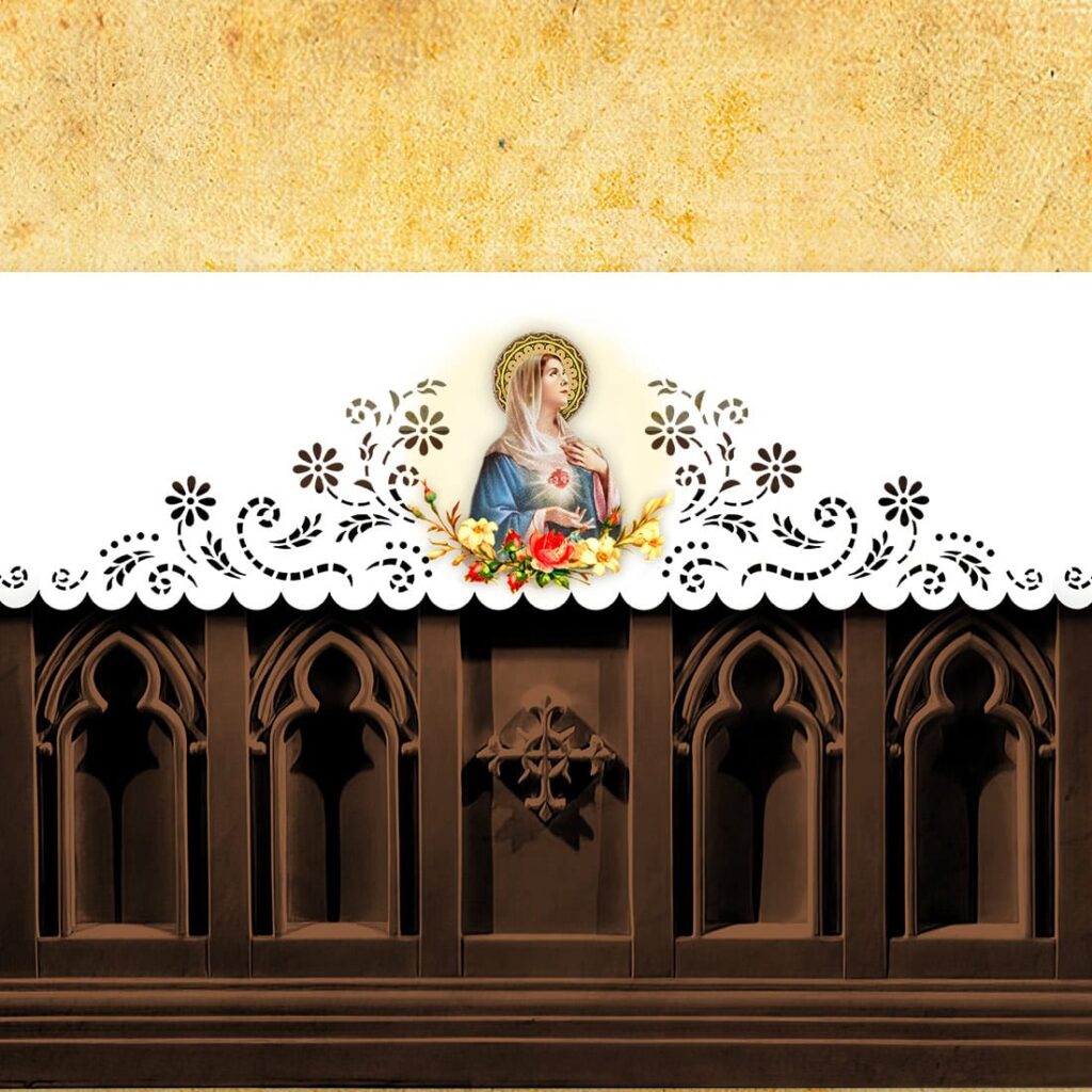 Tovaglia d'altare traforata con immagine foto