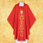 Bellissima casula ricamata rossa con motivo del calice