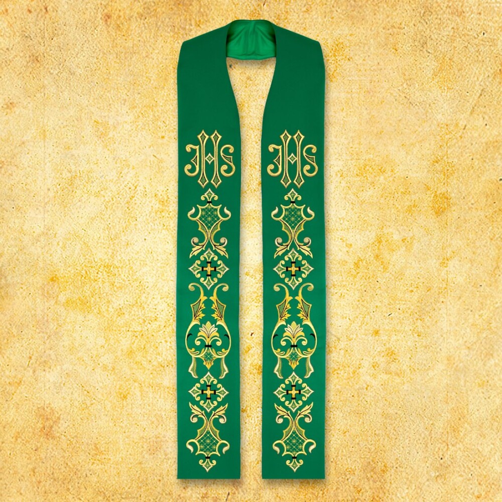Stole sacerdotali ricamate verdi con IHS