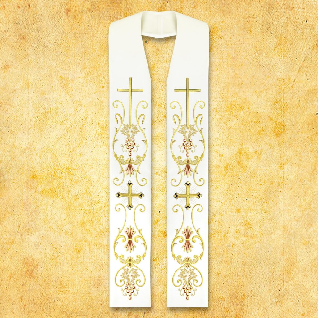 Stola liturgica con motivo della croce ecru
