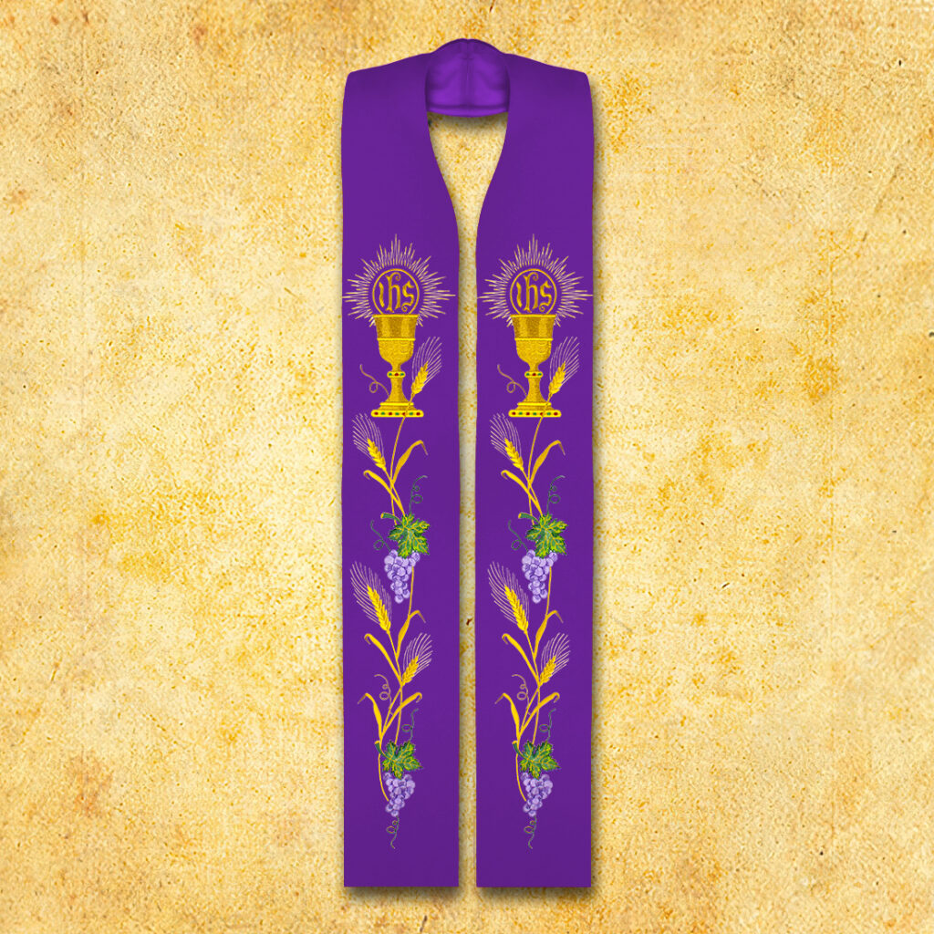 Stola liturgica ricamata con motivo del calice