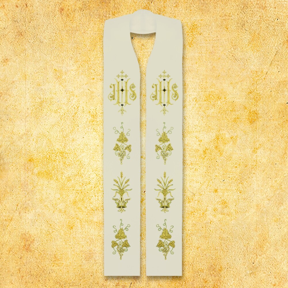 Stola liturgica ricamata con IHS