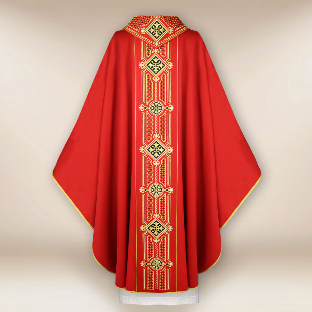Casula liturgica rossa ricamata
