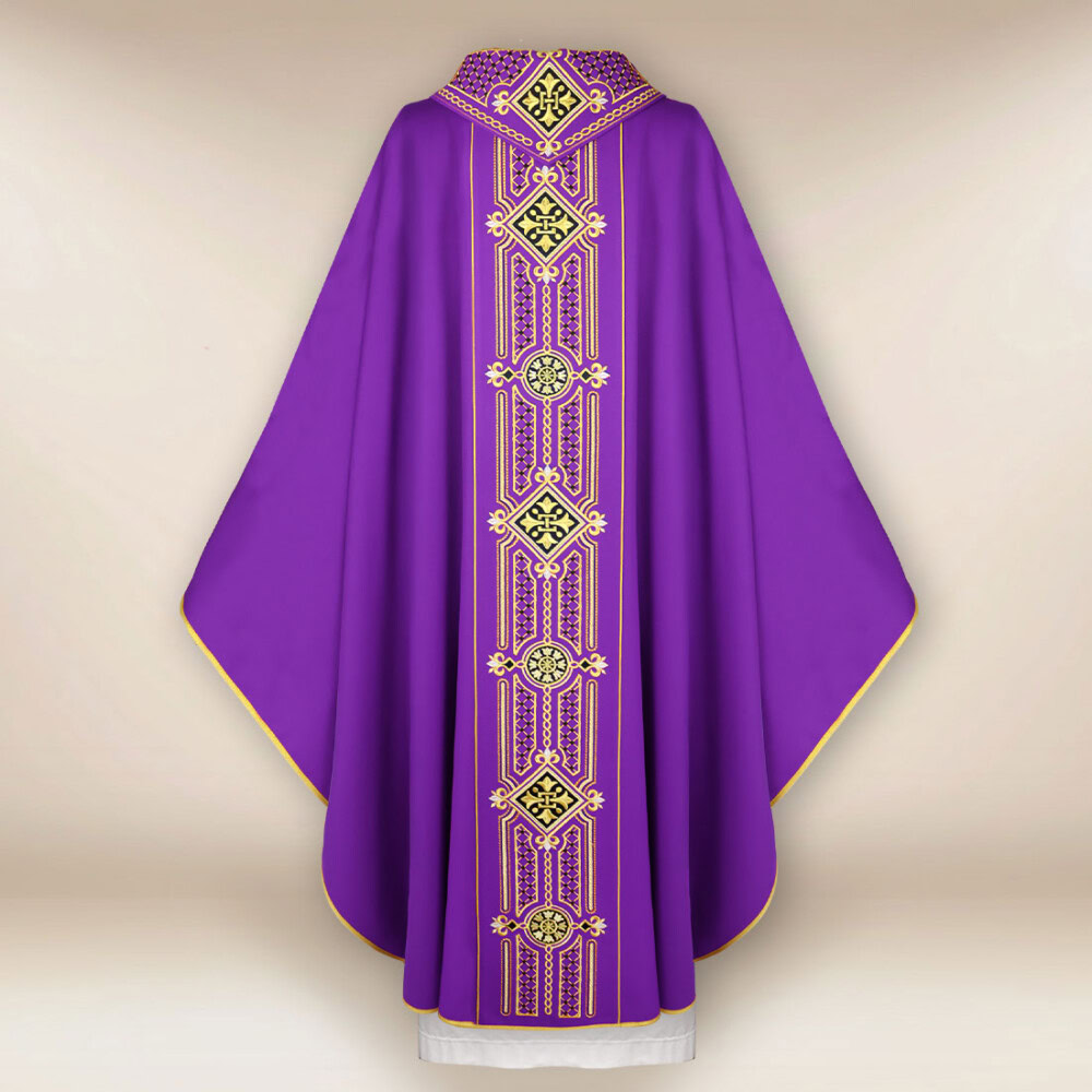 Casula liturgica viola ricamata