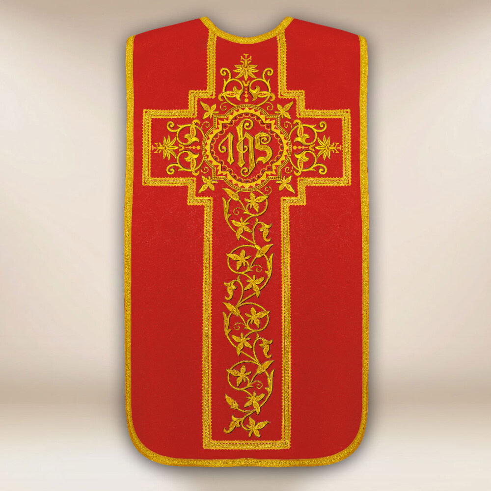 Casula romana ricamata rossa