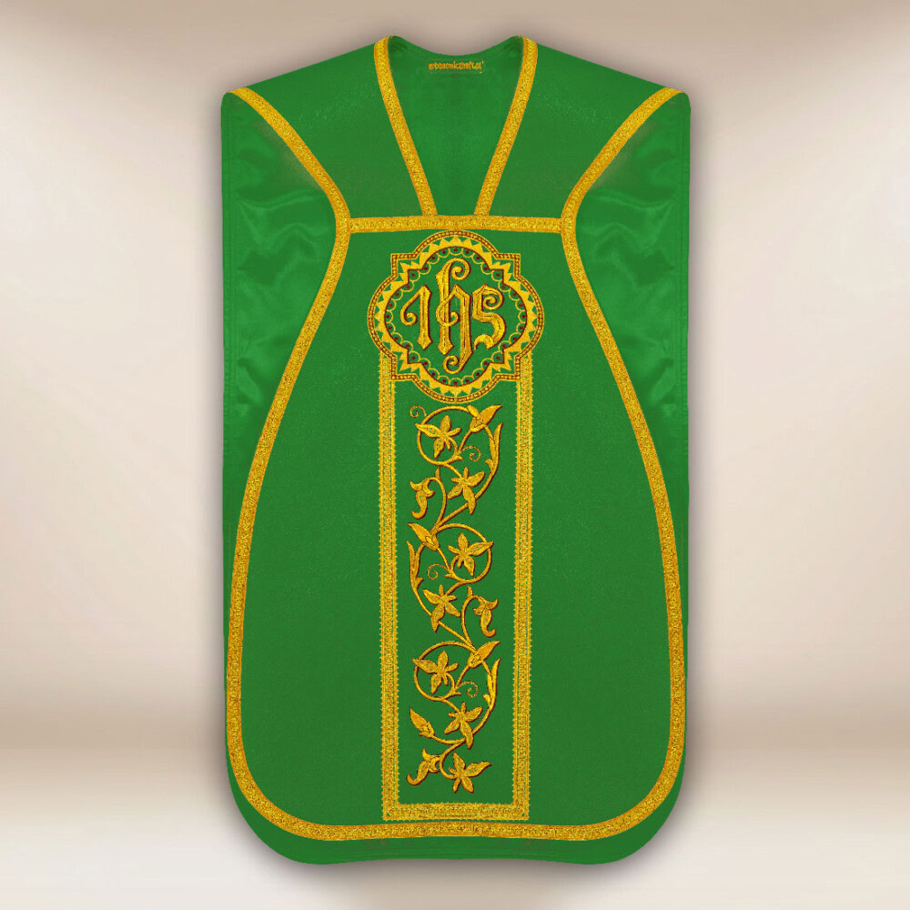 Casula romana ricamata verde