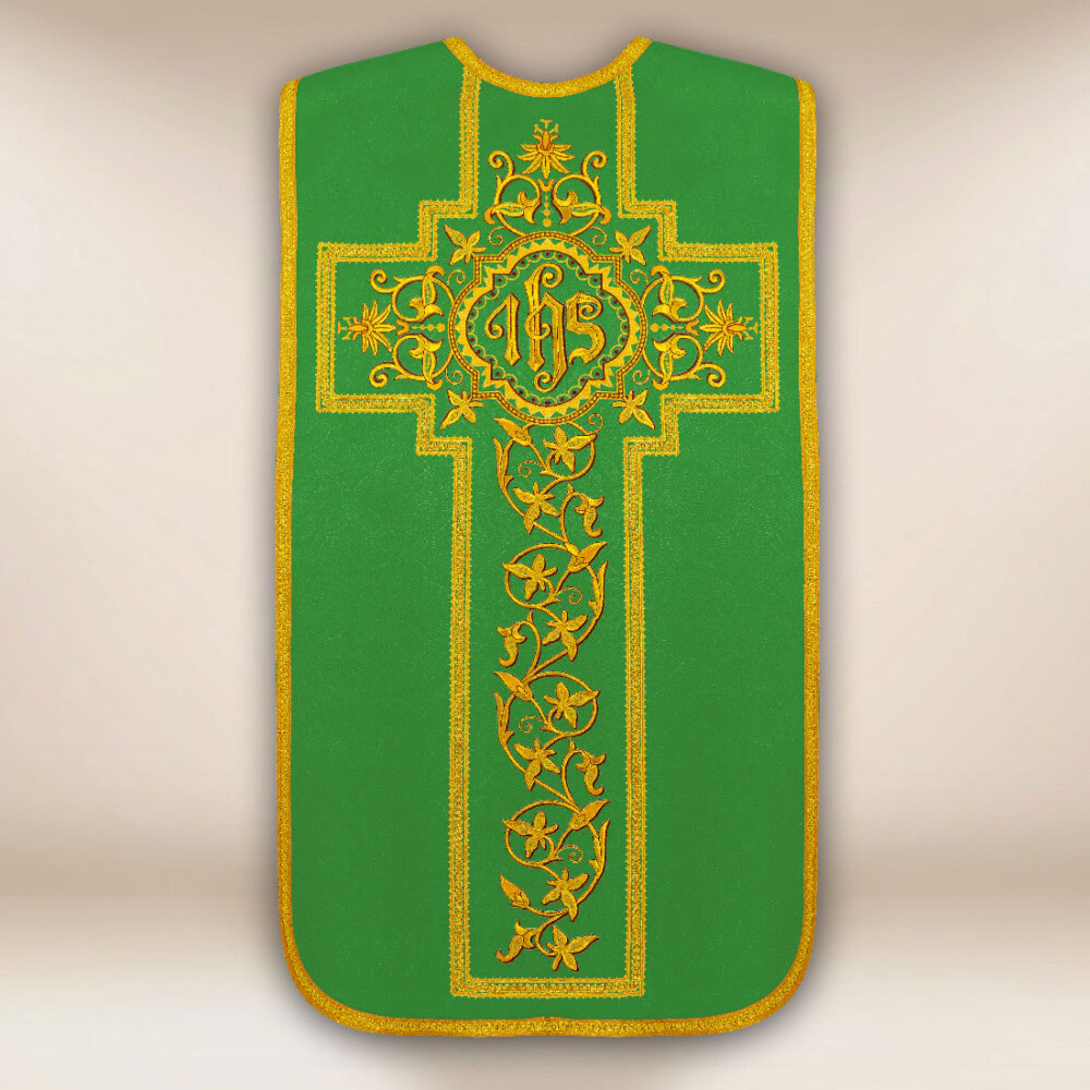 Casula romana ricamata verde