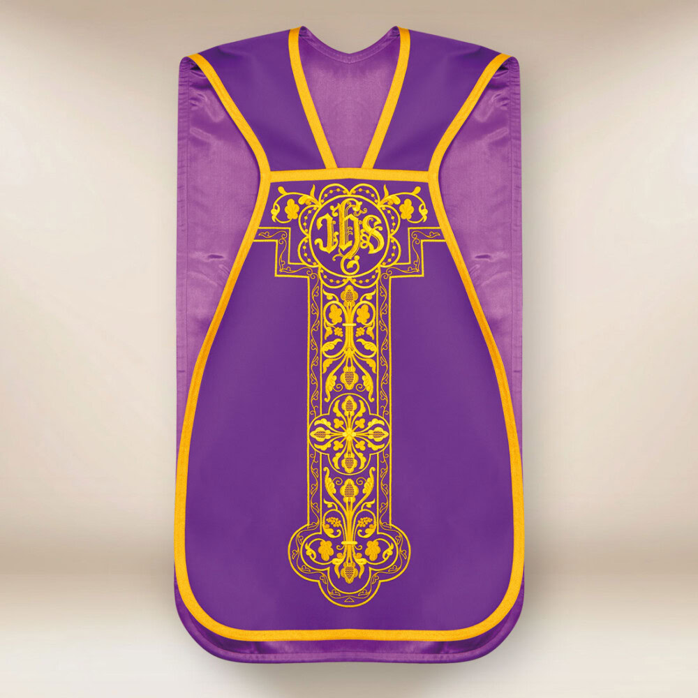 Casula romana ricamata viola