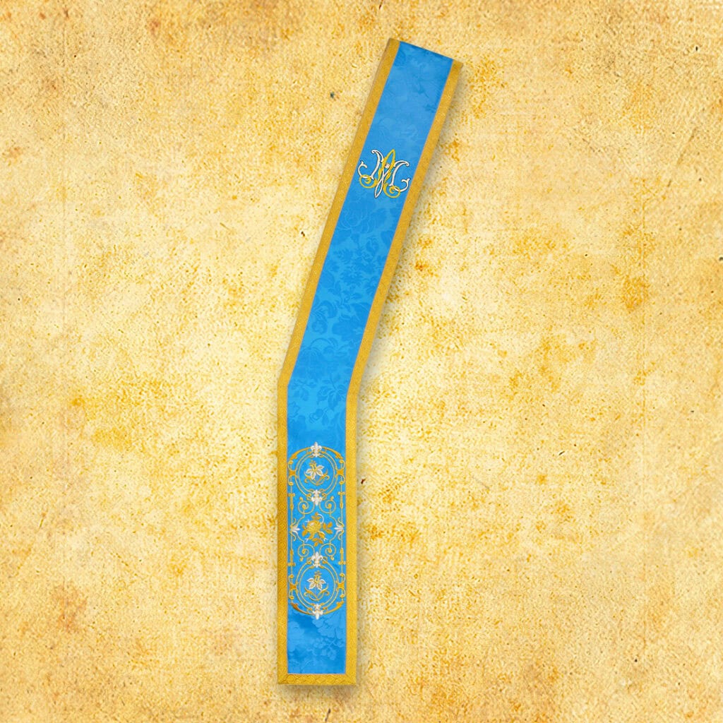 Stole sacerdotali blu ricamate con Maria