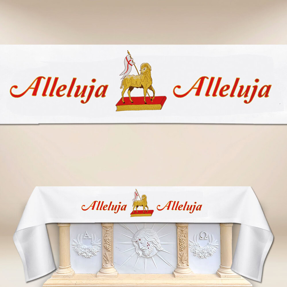 Tovaglia per altare con ricamo Alleluja
