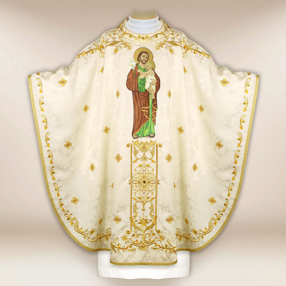 Casula ricamata con immagine di san Giuseppe