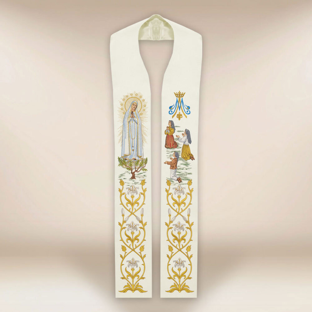 Stole sacerdotali ricamate con l'immagine della Madonna di Fatima