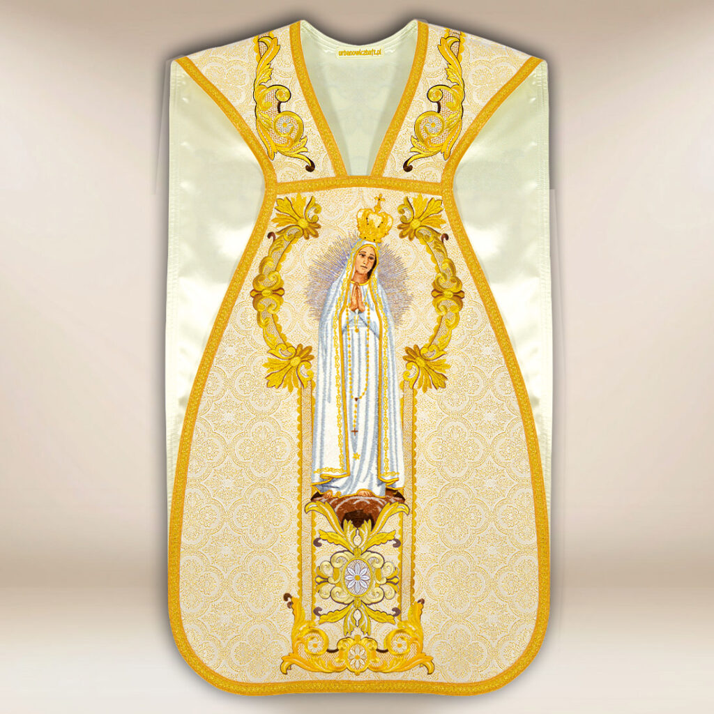 Paramento romano ricamato con la Madonna di Fatima