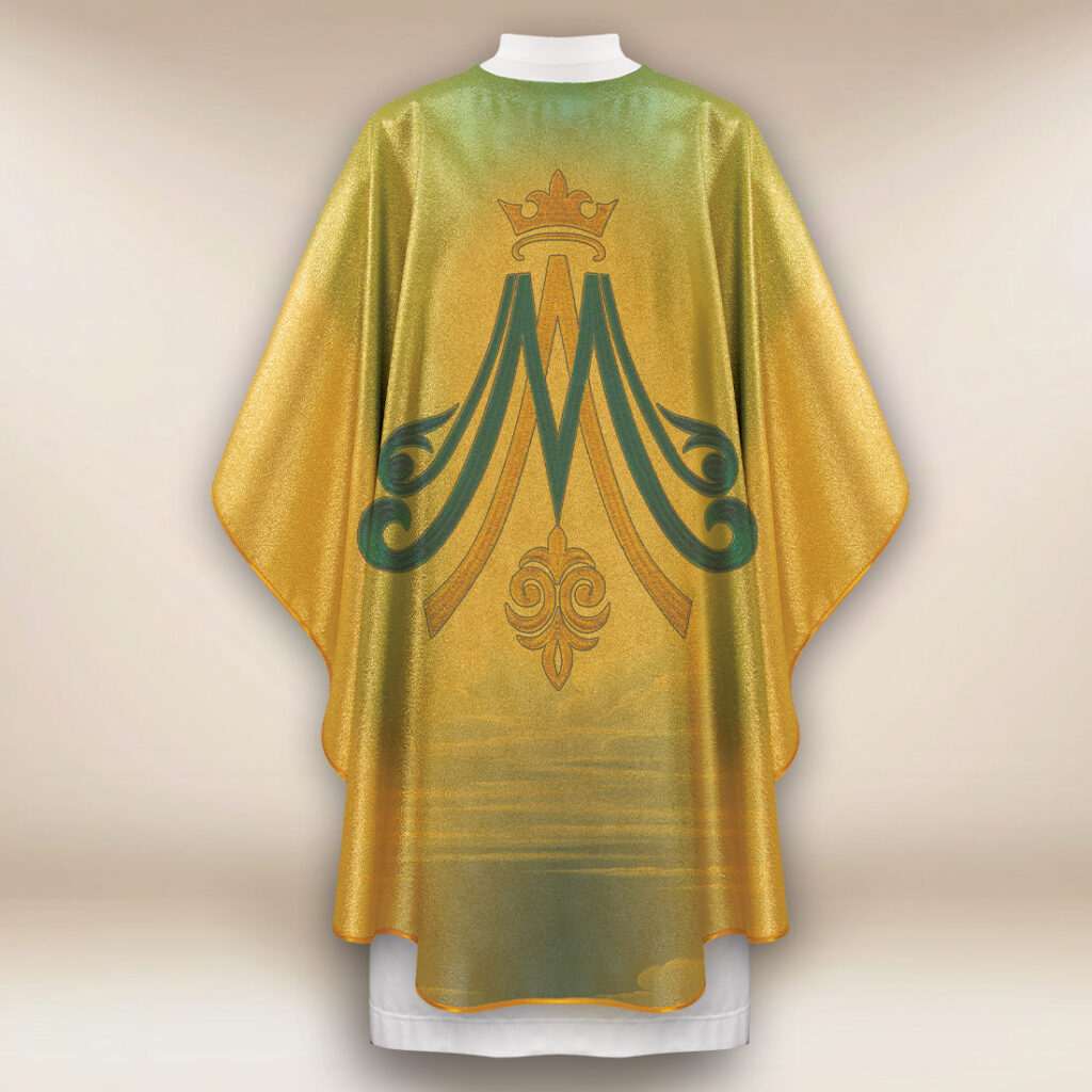 Casula dorata con immagine Cuore di Maria